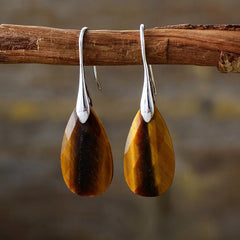 Simple High-quality Natural Tigers Eye Pendant Earrings