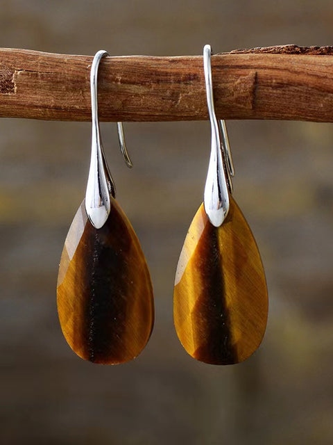 Simple High-quality Natural Tigers Eye Pendant Earrings