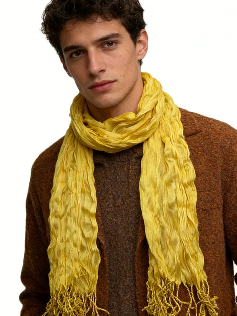 2pcs Sunshine Yellow Crinkle Blend Scarf,Beach Vacation Essential,vacation,daily Life,evening Party,Office Appropriate Subtlety For Women Men