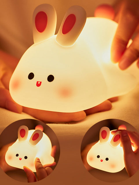 Cute LED Night Light Touch Sensor Cartoon Kid's Nightlights Big Face Rabbit Silicone Night Light Christmas Gift Bedside Lamp Home Decor