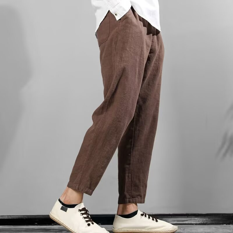 Mens Linen-Cotton Casual All-Match Solid-Color Pants