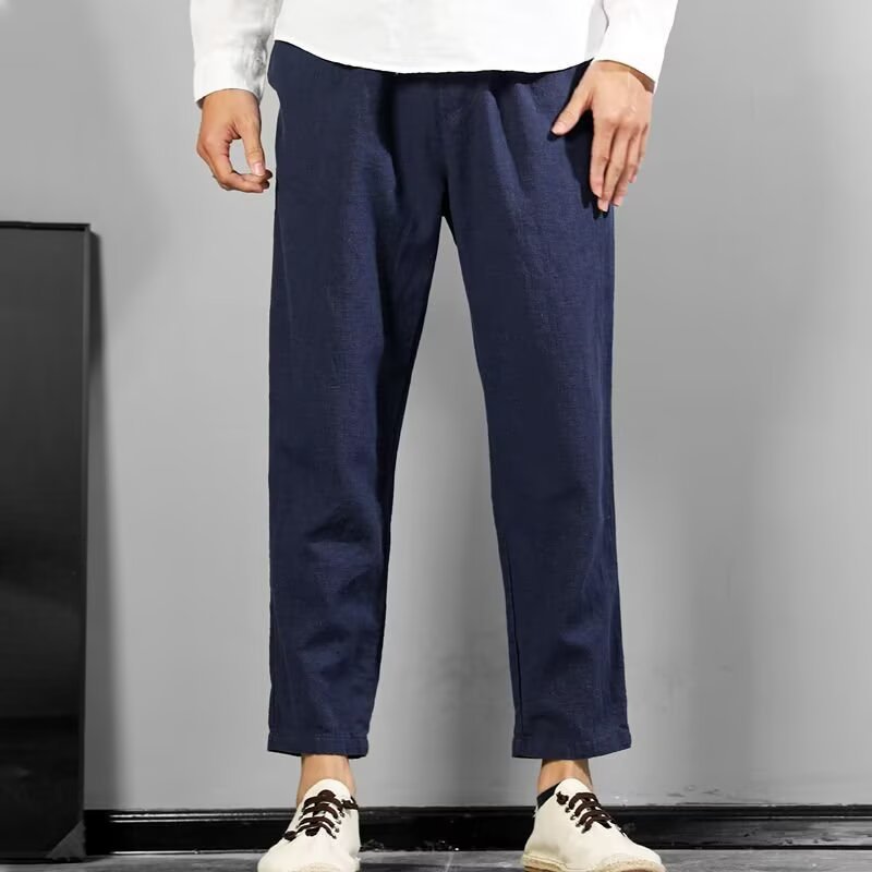 Mens Linen-Cotton Casual All-Match Solid-Color Pants
