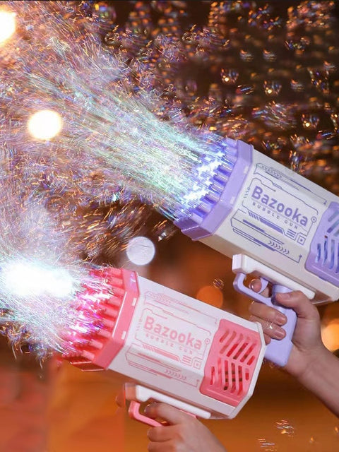 Bubble Gun Rocket 69 Holes Soap Bubbles Machine Gun Shape Automatic Blower With Light Toys For Kids Pomperos
