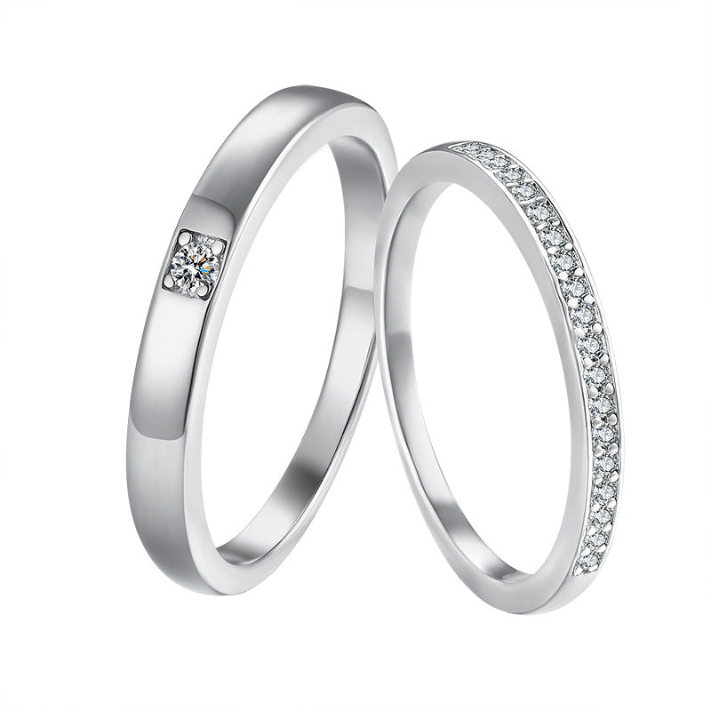 S925 Sterling Silver Couple Rings Adjustable Minimalist Design With Moissanite Diamond Accent