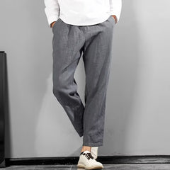 Mens Linen-Cotton Casual All-Match Solid-Color Pants