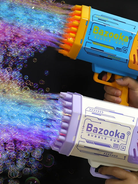 Bubble Gun Rocket 69 Holes Soap Bubbles Machine Gun Shape Automatic Blower With Light Toys For Kids Pomperos