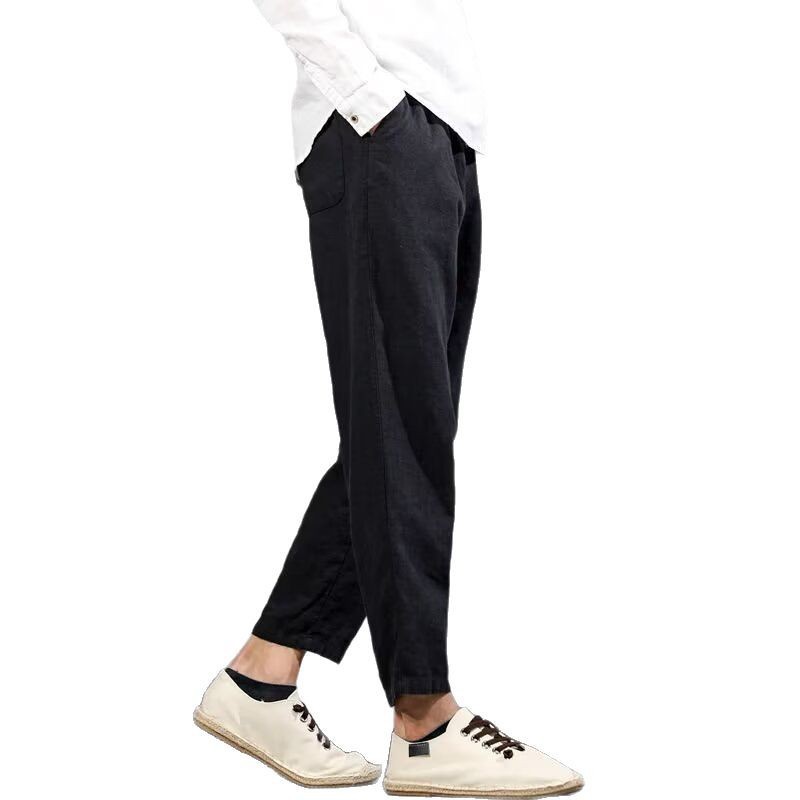 Mens Linen-Cotton Casual All-Match Solid-Color Pants