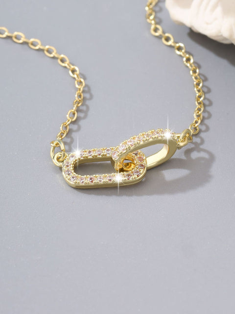 European And American Double-Ring Geometric Zircon Micro-Set Necklace