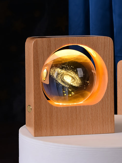 Beech Crystal Ball Night Light 3D Laser Engraving Elk Jellyfish LED Nightlights USB Dimmable Lamp For Bedroom Decoration Gifts Home Decor