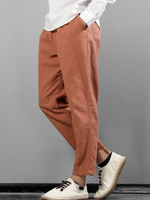 Mens Linen-Cotton Casual All-Match Solid-Color Pants